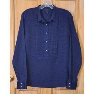 J. Crew Shirt Women's 8 Navy Cotton Lightweight Swiss Dot Tuxedo Classic Office